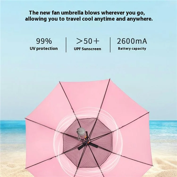 3 In 1 Summer UV Protection Portable Misting Umbrella with Cooling Fan ( USB Rechargeable ) - Orange