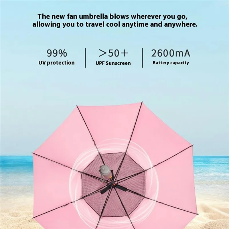 3 In 1 Summer UV Protection Portable Misting Umbrella with Cooling Fan ( USB Rechargeable ) - Blue