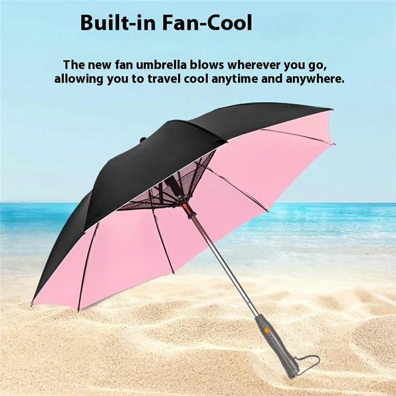 3 In 1 Summer UV Protection Portable Misting Umbrella with Cooling Fan ( USB Rechargeable ) - Blue