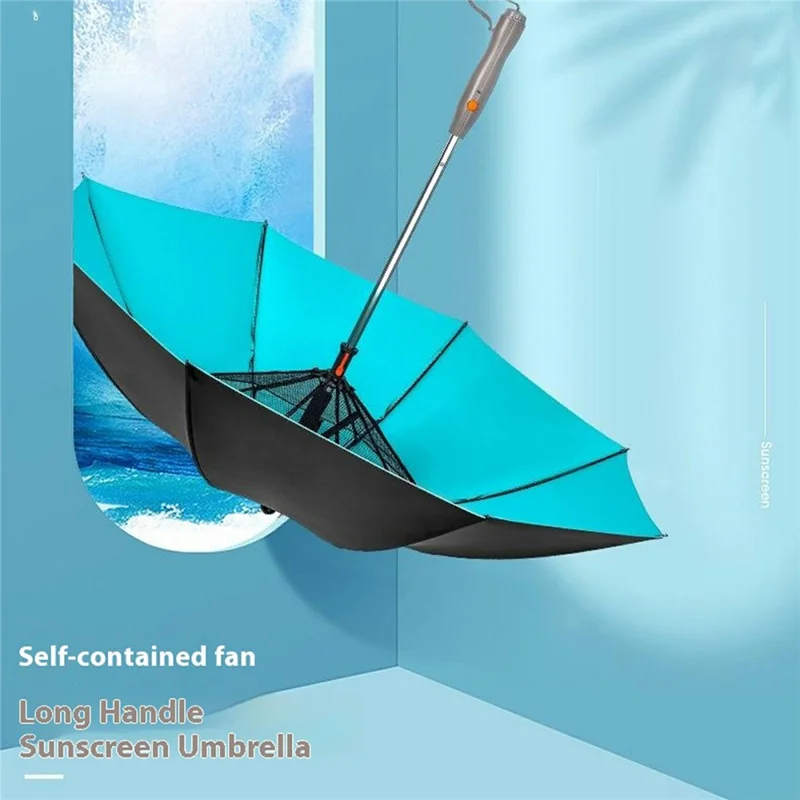 3 In 1 Summer UV Protection Portable Misting Umbrella with Cooling Fan ( USB Rechargeable ) - Blue
