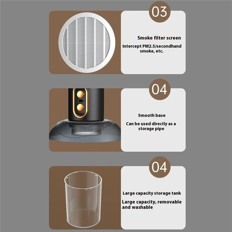 Tragbarer Desktop-Luftreiniger mit Ionisator Rauch-Extraktor Geruchsentferner Sterilisator USB-Direktstecker - Schwarz / Gold