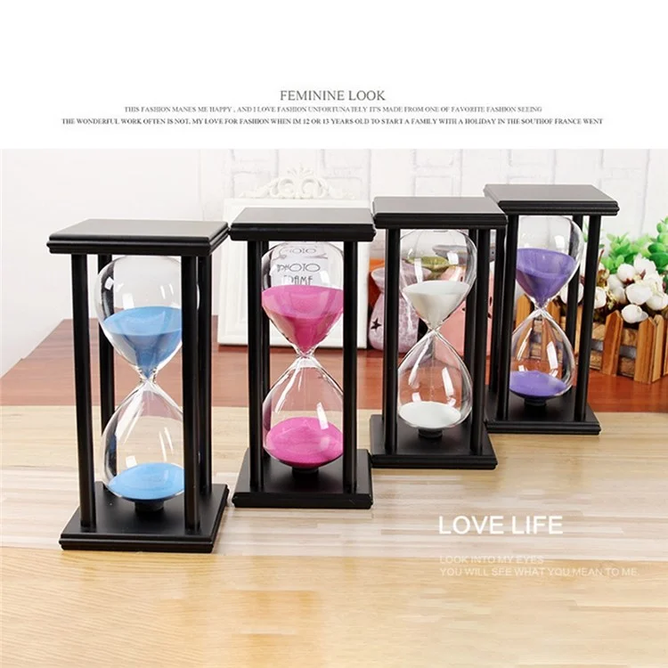 60 Minutes Hourglass Sand Timer Retro Home Decoration with 4 Black Wooden Frames - Purple