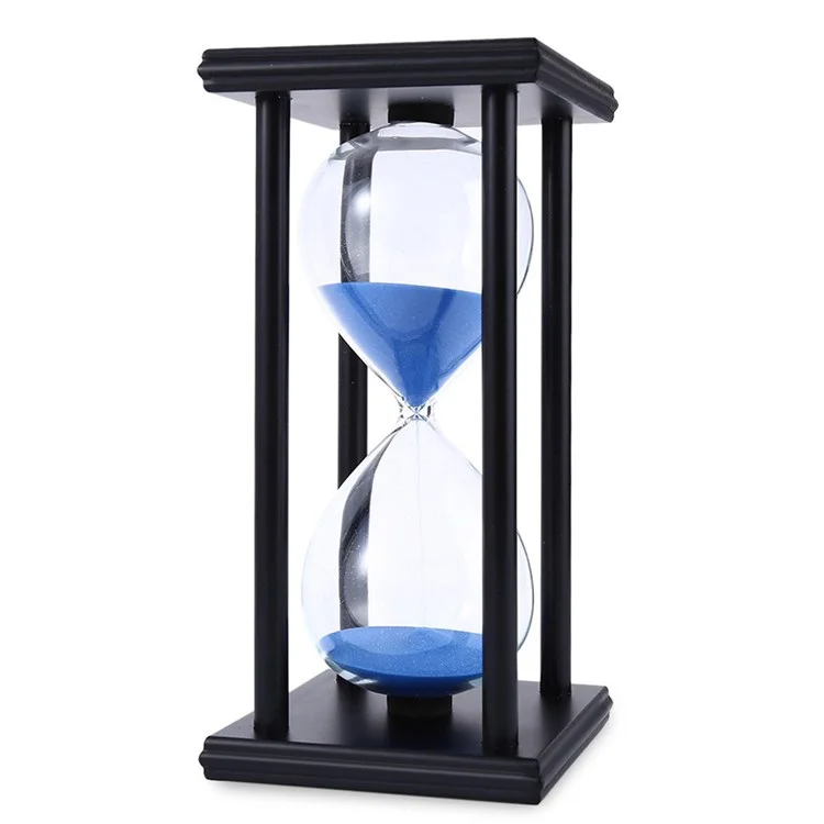 60 Minutes Hourglass Sand Timer Retro Home Decoration with 4 Black Wooden Frames - Blue