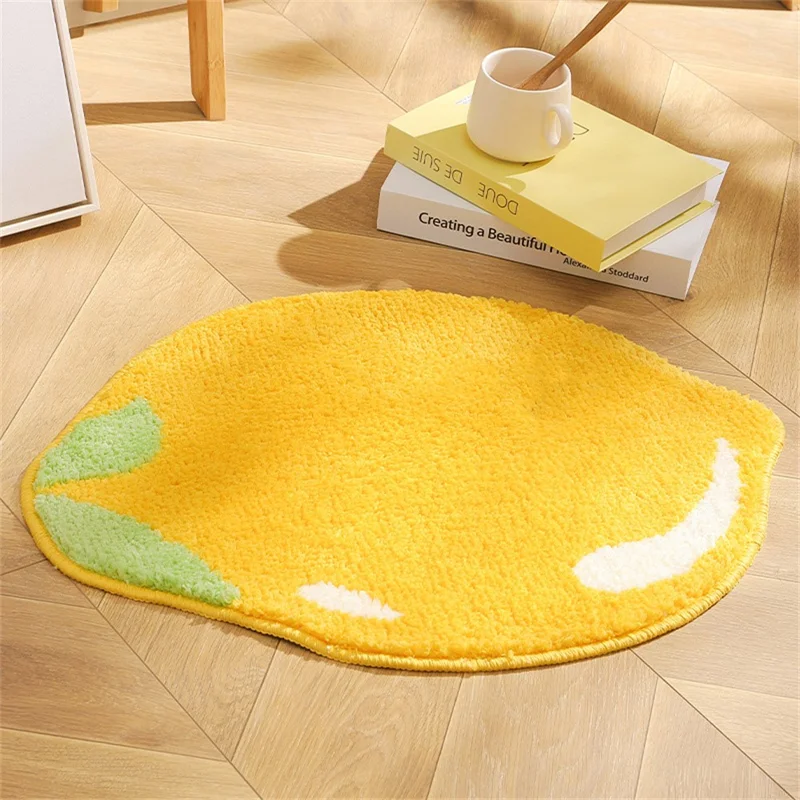 48 x 60cm Irregular Fruit Design Water Absorbent Bath Rug Machine Washable Non Slip Entrance Mat - Lemon