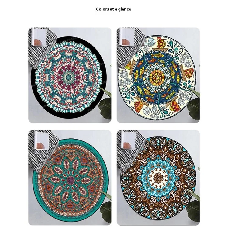 Коврик круглый 120 x 120 см с этническим мандала узором, цветочным орнаментом, из кристаллического бархата, нескользящий, Стиль 08