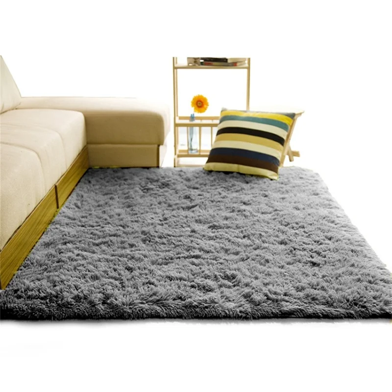 160 x 200cm Solid Color Fluffy Mat for Living Room Non Slip Floor Carpet Kids Room Area Rug - Silver Grey