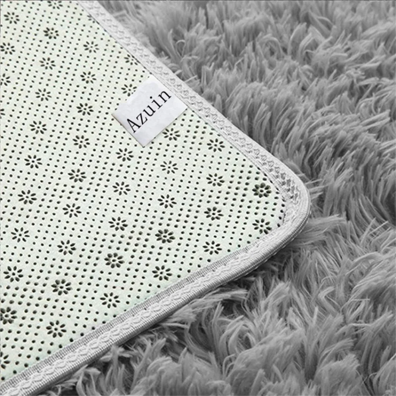160 x 200cm Solid Color Fluffy Mat for Living Room Non Slip Floor Carpet Kids Room Area Rug - Silver Grey