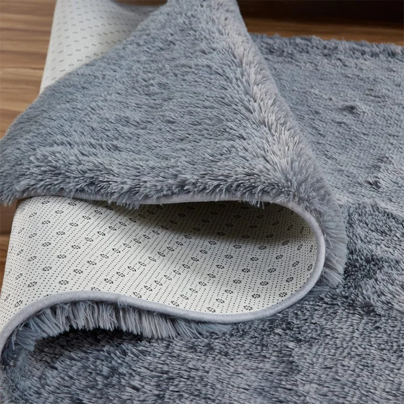 160 x 200cm Solid Color Fluffy Mat for Living Room Non Slip Floor Carpet Kids Room Area Rug - Silver Grey
