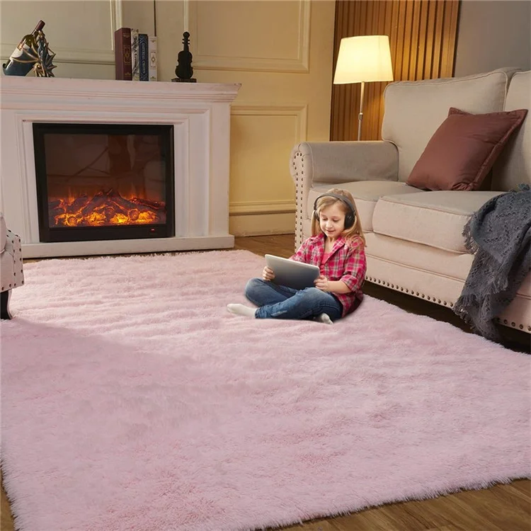 160 x 200cm Solid Color Fluffy Mat for Living Room Non Slip Floor Carpet Kids Room Area Rug - Pink