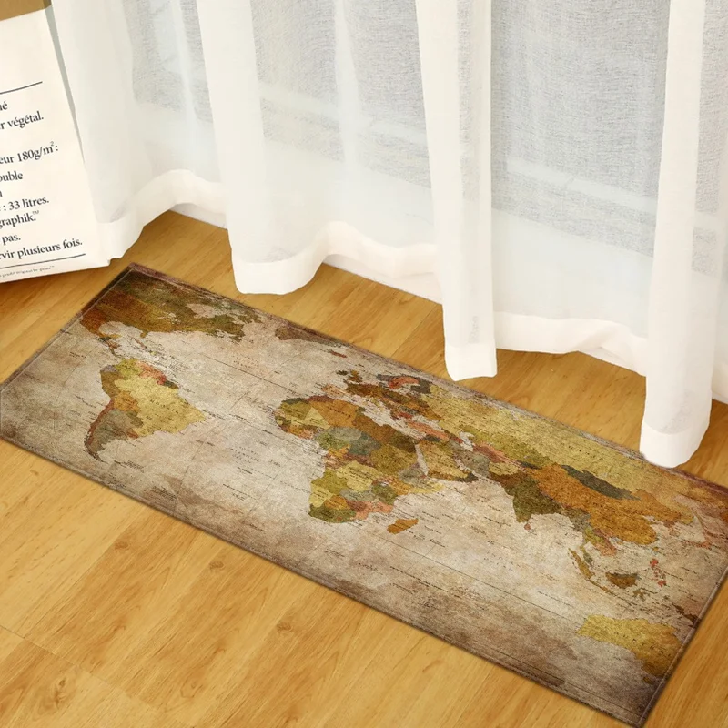 40 x 60cm Retro World Map Pattern Carpet Crystal Velvet Non Slip Kids Crawling Mat Area Rug - 019