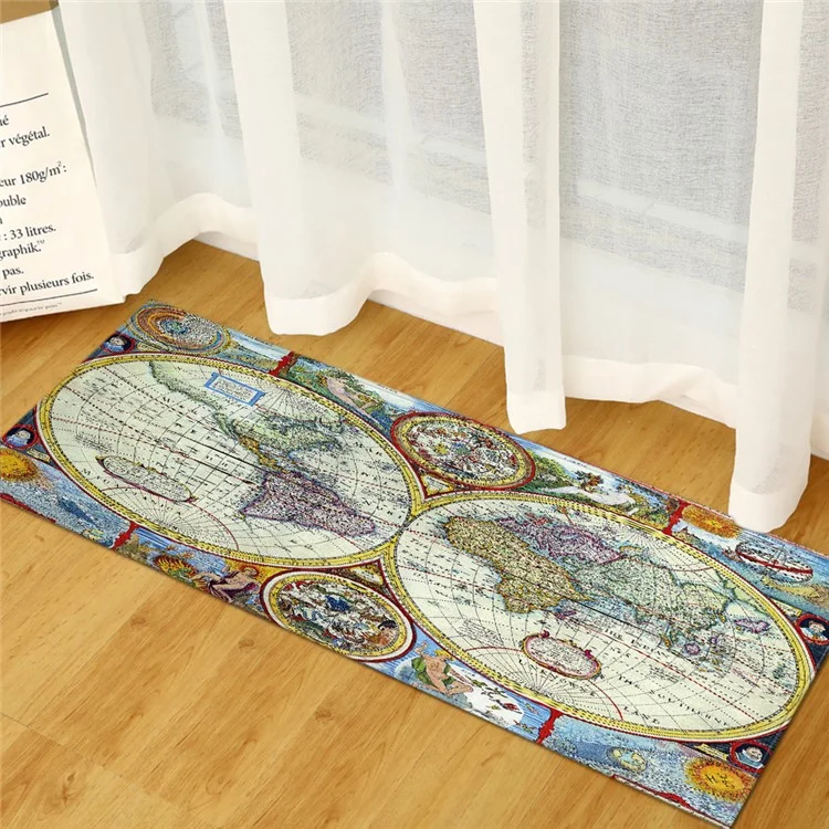 40 x 60cm Retro World Map Pattern Carpet Crystal Velvet Non Slip Kids Crawling Mat Area Rug - 024