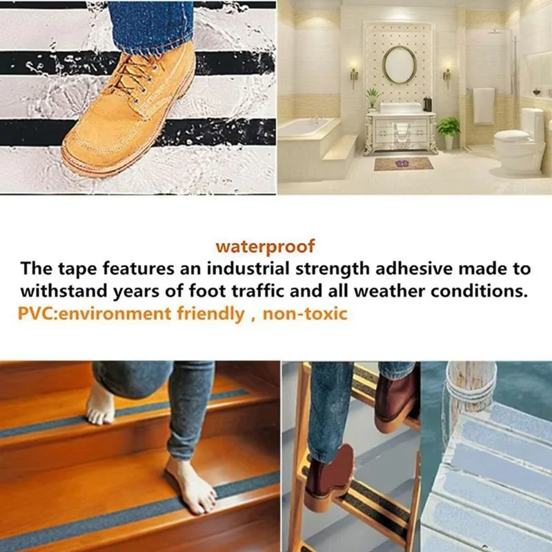 2.5cm PVC Anti Slip Tape Adhesive Safety Traction Tape Indoor Outdoor Sticker for Stair Floor , Length 5m - Transparent