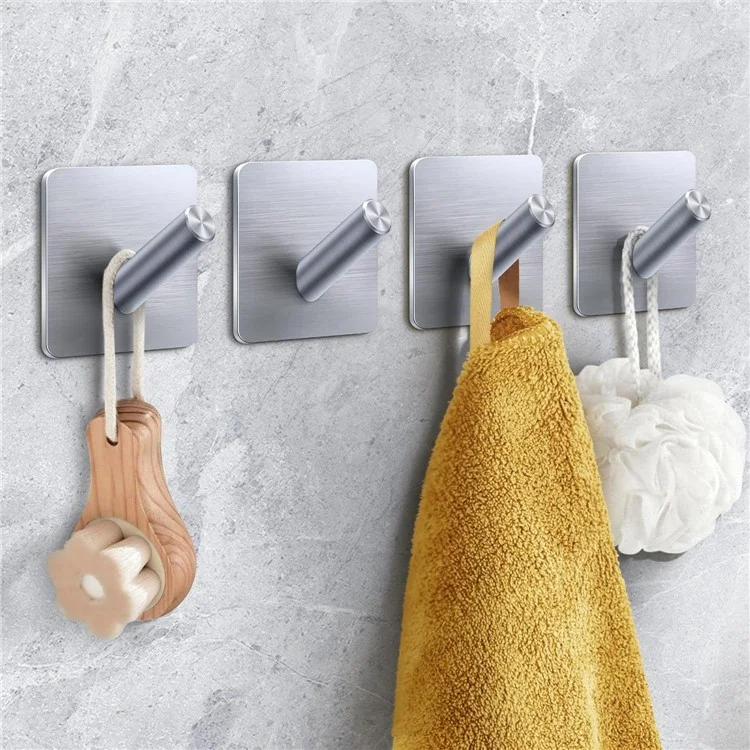Gancio Adesivo in Acciaio Inossidabile Quadrato Senza Foratura per Bagno, Cucina e Armadio - Argento