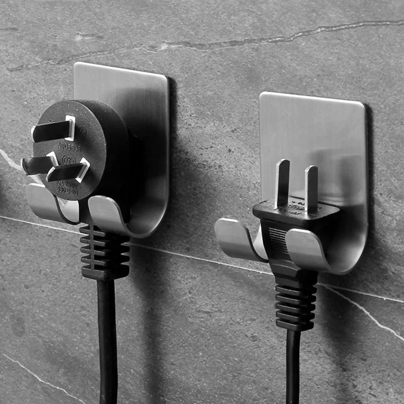 Stainless Steel Razor Holder Wall Mounted Bathroom Organizer Multi-Function Storage Rack Plug Cord Hanger - Natural