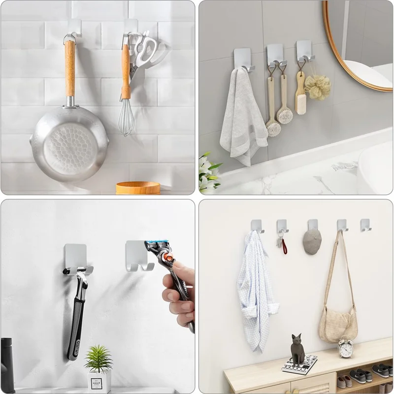 Stainless Steel Razor Holder Wall Mounted Bathroom Organizer Multi-Function Storage Rack Plug Cord Hanger - Natural