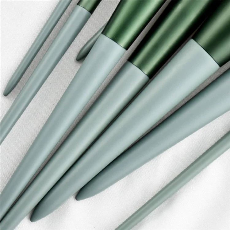13Pcs Makeup Brush Set Cosmetic Brushes Soft Fiber Foundation / Contour / Blending Tools with Velvet Pouch - Green