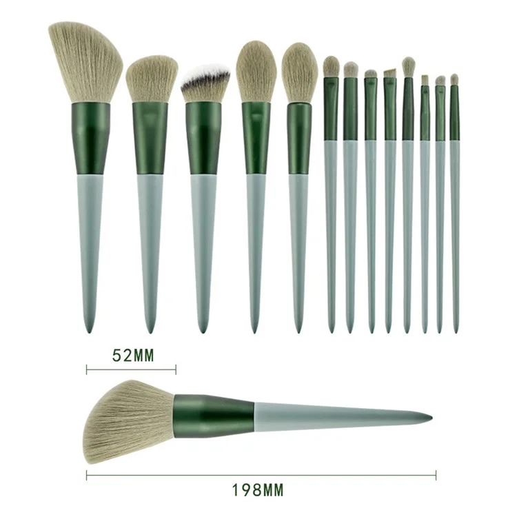 13Pcs Makeup Brush Set Cosmetic Brushes Soft Fiber Foundation / Contour / Blending Tools with Velvet Pouch - Green