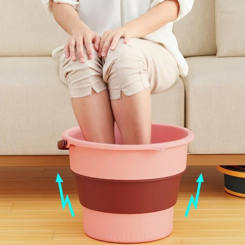 Foldable Water Bucket 5L Portable Thickened Plastic Collapsible Container for Outdoor  /  Home Use - Pink