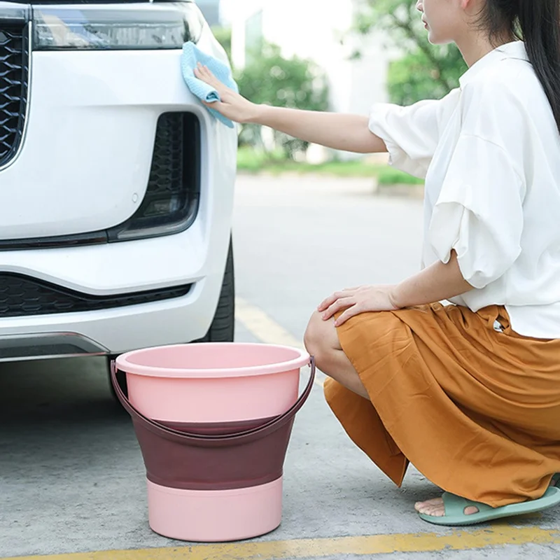 Foldable Water Bucket 5L Portable Thickened Plastic Collapsible Container for Outdoor  /  Home Use - Pink
