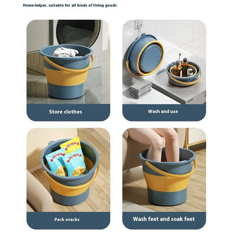 Balde de Água Dobrável 17L Recipiente Portátil Retrátil para Pesca / Camping / Lavagem de Carro / Viagem Interno e Externo - Azul