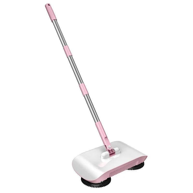 2 in 1 Sweeper Manual Push Carpet Cleaning Mop Crumb Brush with 2 Replacement Pads - Pink