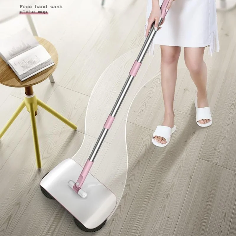 2 in 1 Sweeper Manual Push Carpet Cleaning Mop Crumb Brush with 2 Replacement Pads - Pink