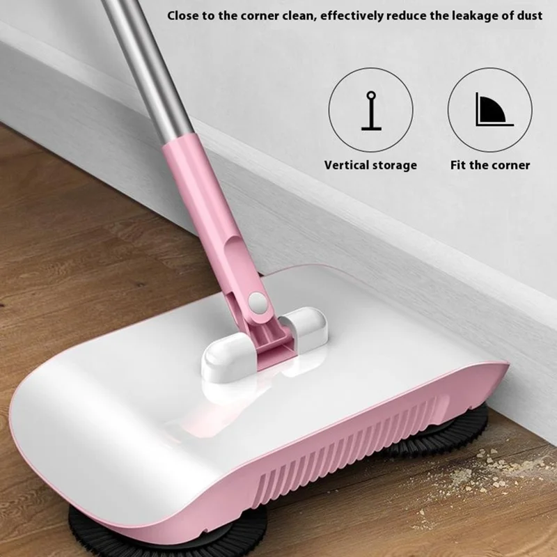 2 in 1 Sweeper Manual Push Carpet Cleaning Mop Crumb Brush with 2 Replacement Pads - Pink