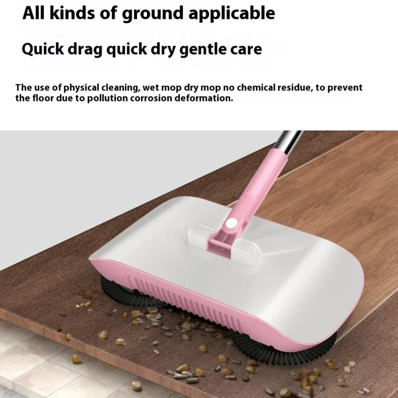 2 in 1 Sweeper Manual Push Carpet Cleaning Mop Crumb Brush with 2 Replacement Pads - Pink