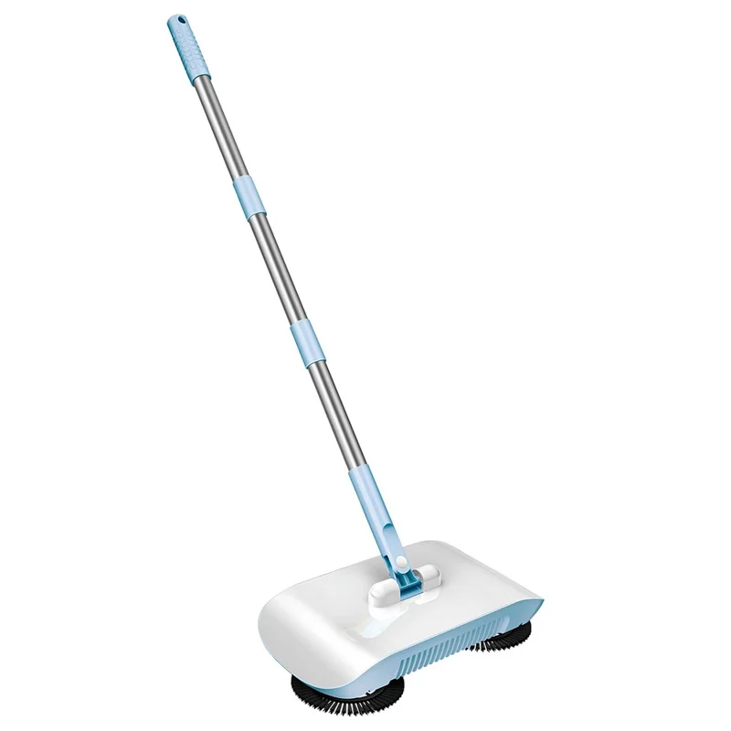 2 in 1 Sweeper Manual Push Carpet Cleaning Mop Crumb Brush with 2 Replacement Pads - Blue