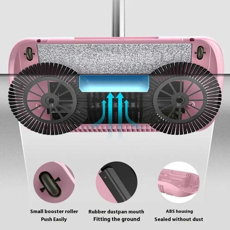 2 in 1 Sweeper Manual Push Carpet Cleaning Mop Crumb Brush with 2 Replacement Pads - Blue