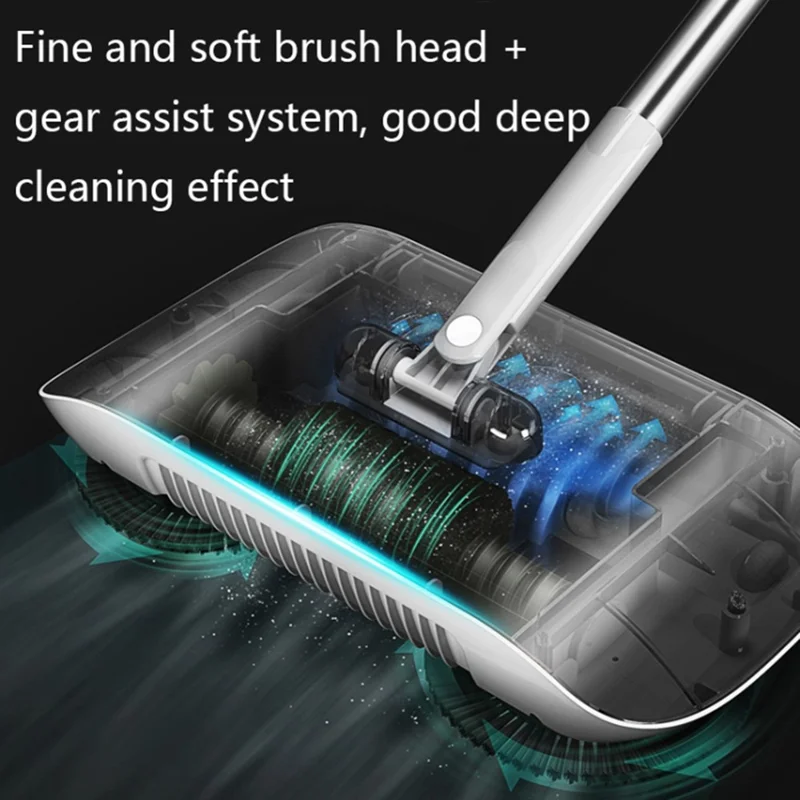 2 in 1 Sweeper Manual Push Carpet Cleaning Mop Crumb Brush with 2 Replacement Pads - Blue