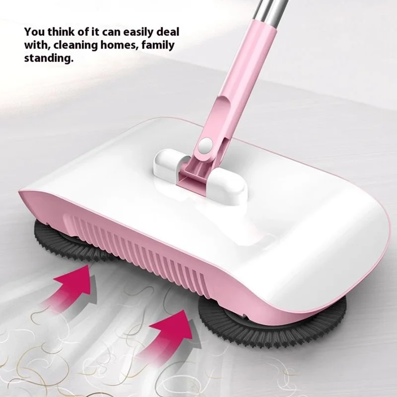 2 in 1 Sweeper Manual Push Carpet Cleaning Mop Crumb Brush with 2 Replacement Pads - Blue