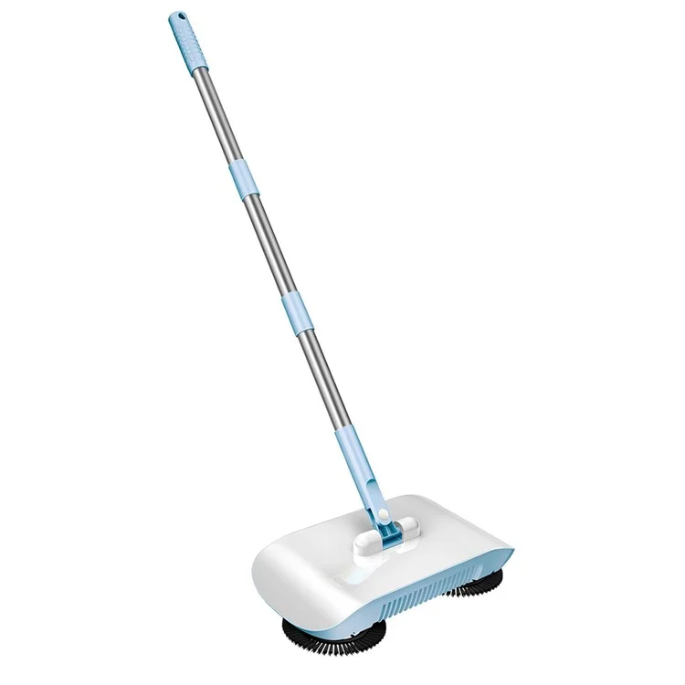 Floor Sweeper Hand Push 2 in 1 Cleaner Broom Dustpan Combo with Mop Pad for Home Office - Blue