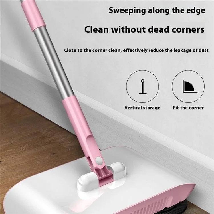 Floor Sweeper Hand Push 2 in 1 Cleaner Broom Dustpan Combo with Mop Pad for Home Office - Blue