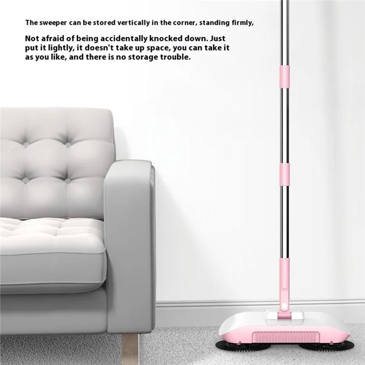 Floor Sweeper Hand Push 2 in 1 Cleaner Broom Dustpan Combo with Mop Pad for Home Office - Blue