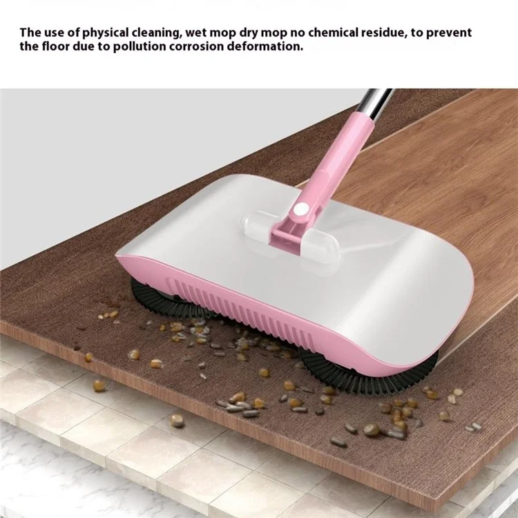 Floor Sweeper Hand Push 2 in 1 Cleaner Broom Dustpan Combo with Mop Pad for Home Office - Blue