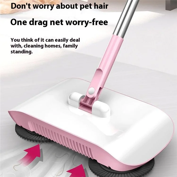 Floor Sweeper Hand Push 2 in 1 Cleaner Broom Dustpan Combo with Mop Pad for Home Office - Blue