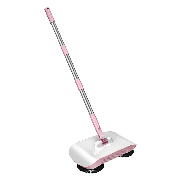 Handheld Push Sweeper 2 in 1 Broom Cleaning Tool Set with 3 Replacement Cloths for Household Use - Pink