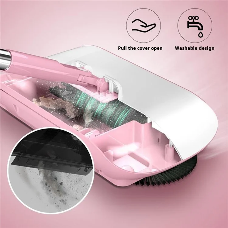 Handheld Push Sweeper 2 in 1 Broom Cleaning Tool Set with 3 Replacement Cloths for Household Use - Pink
