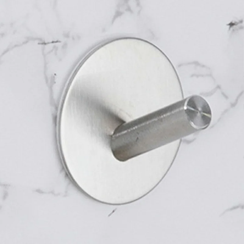 Stainless Steel Adhesive Hook Round Shape Bathroom No Drill Coat Hat Hanger - Silver