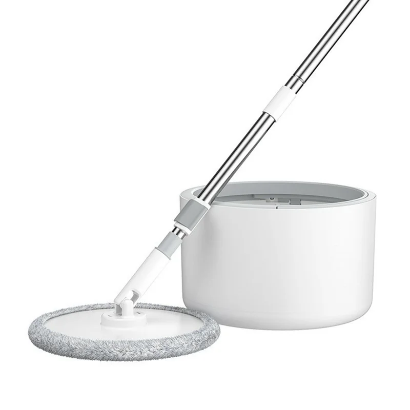 Rotating Single Bucket Spin Mop Set with 1 Mop Cloth Household Cleaning Tool Lazy Floor Mop - White