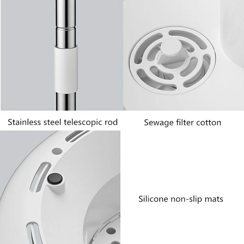 Rotating Single Bucket Mop Hands-Free Spin Mop Floor Cleaning Tool with 3 Microfiber Mop Heads - White
