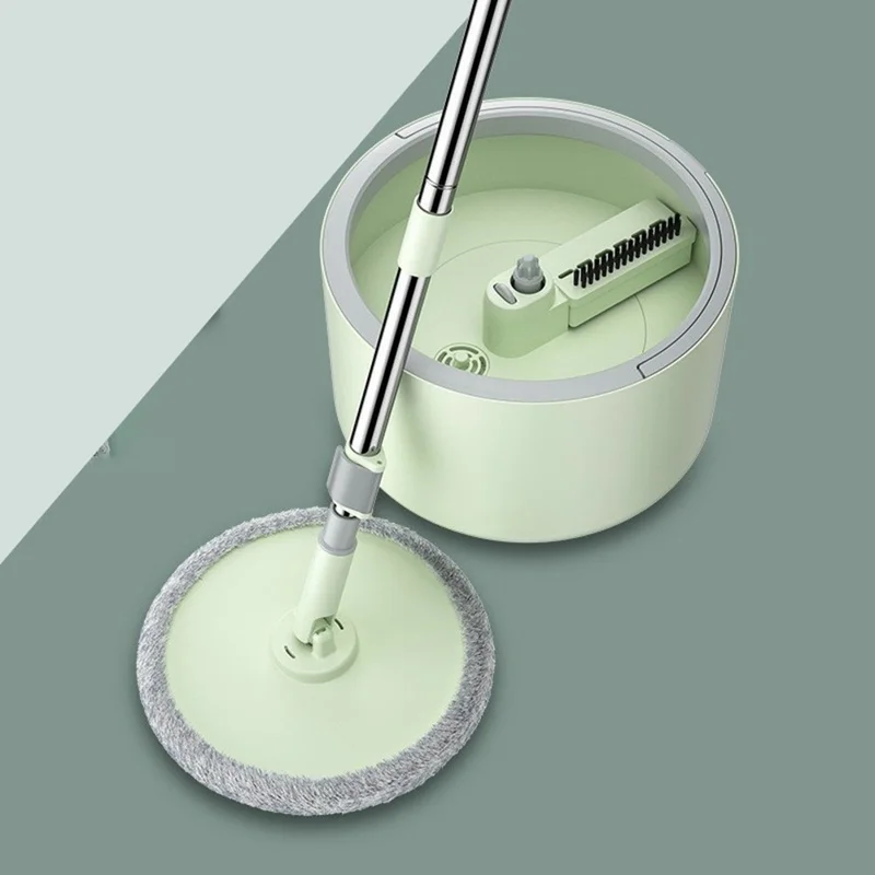 Rotating Single Bucket Mop Hands-Free Spin Mop Floor Cleaning Tool with 3 Microfiber Mop Heads - Green