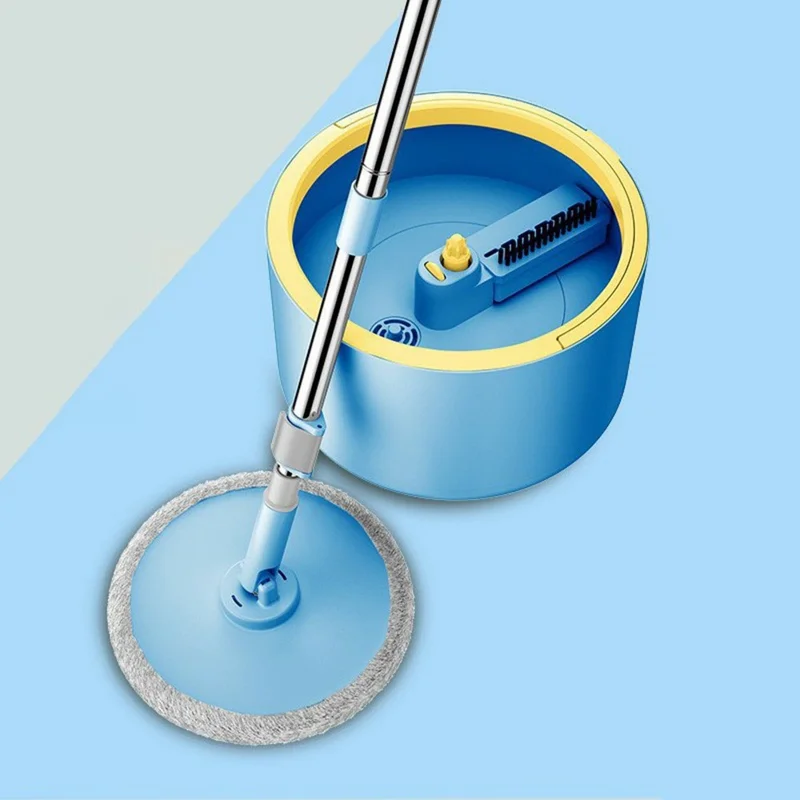 Rotating Single Bucket Mop Hands-Free Spin Mop Floor Cleaning Tool with 3 Microfiber Mop Heads - Blue