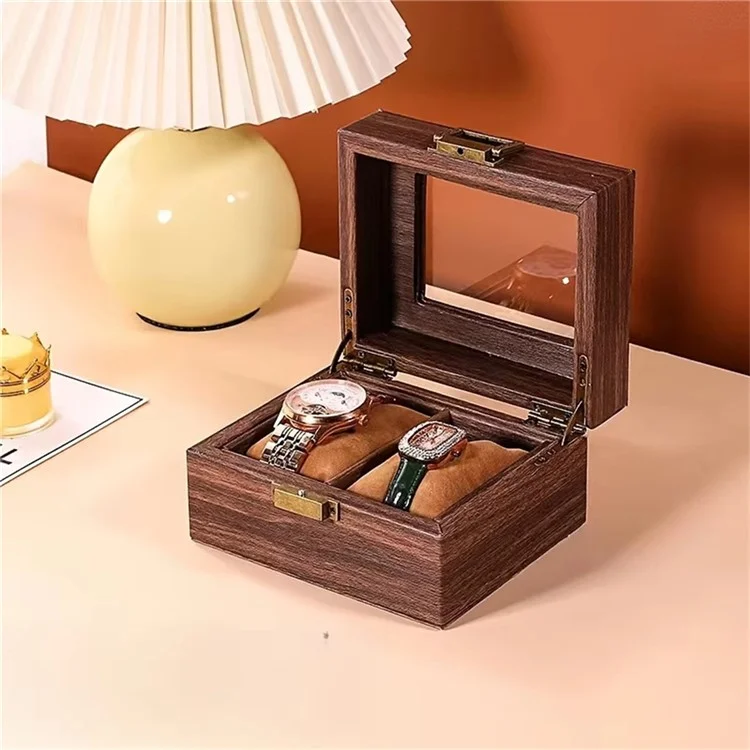 2 Grids Watch Display Box Vintage Wood Grain Jewelry Organizer Box Watch Storage Container