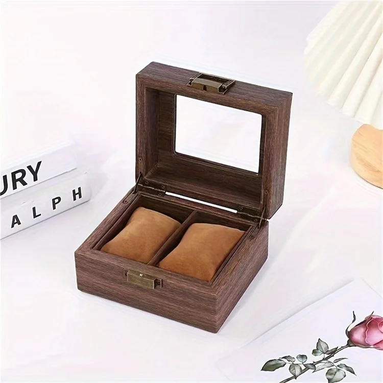 2 Grids Watch Display Box Vintage Wood Grain Jewelry Organizer Box Watch Storage Container