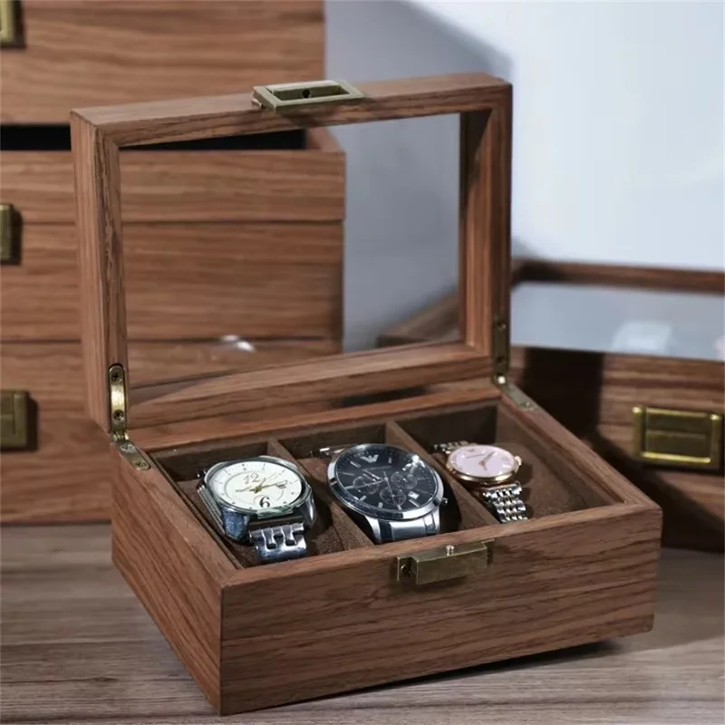 3 Grids Watch Display Box Vintage Wood Grain Jewelry Organizer Box Watch Storage Container