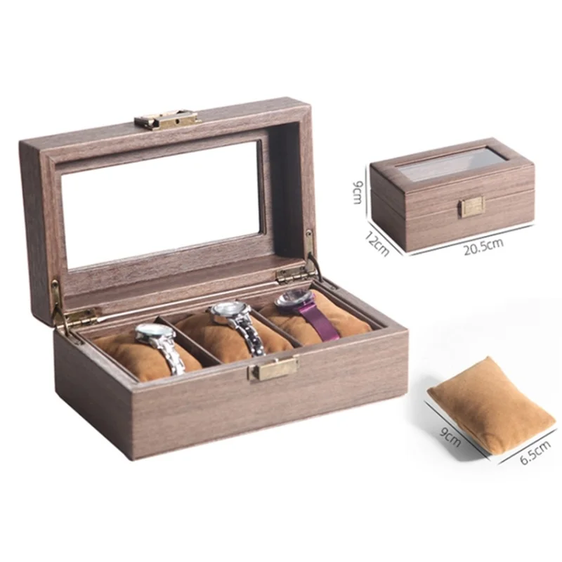 3 Grids Watch Display Box Vintage Wood Grain Jewelry Organizer Box Watch Storage Container