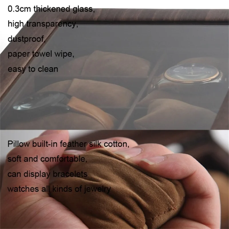 6 Grids Watch Display Box Vintage Wood Grain Jewelry Organizer Box Watch Storage Container