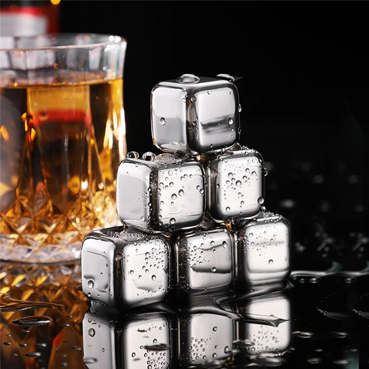 Blocchi di ghiaccio riutilizzabili in acciaio inossidabile 304 - 8 Pezzi, Pietre da whisky per raffreddare con pinze in silicone per vino / whisky